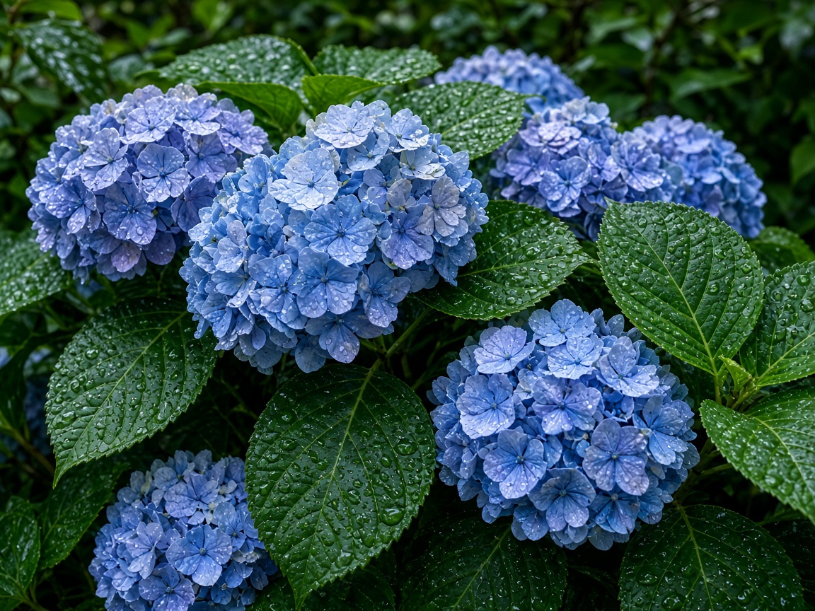 파란 수국 꽃송이
